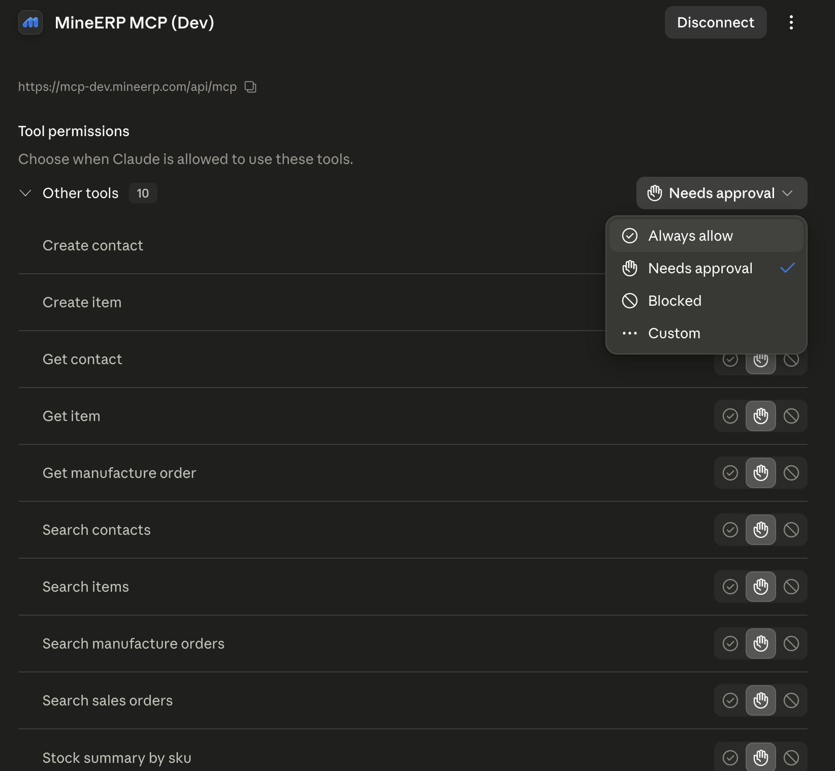 ตั้งค่า Tool permissions เป็น Always allow